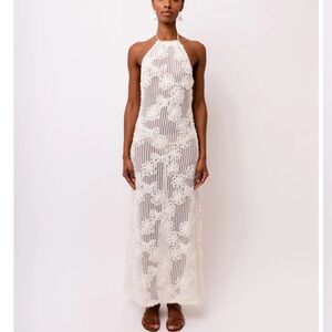 NWT White Crochet Floral Maxi Dress
